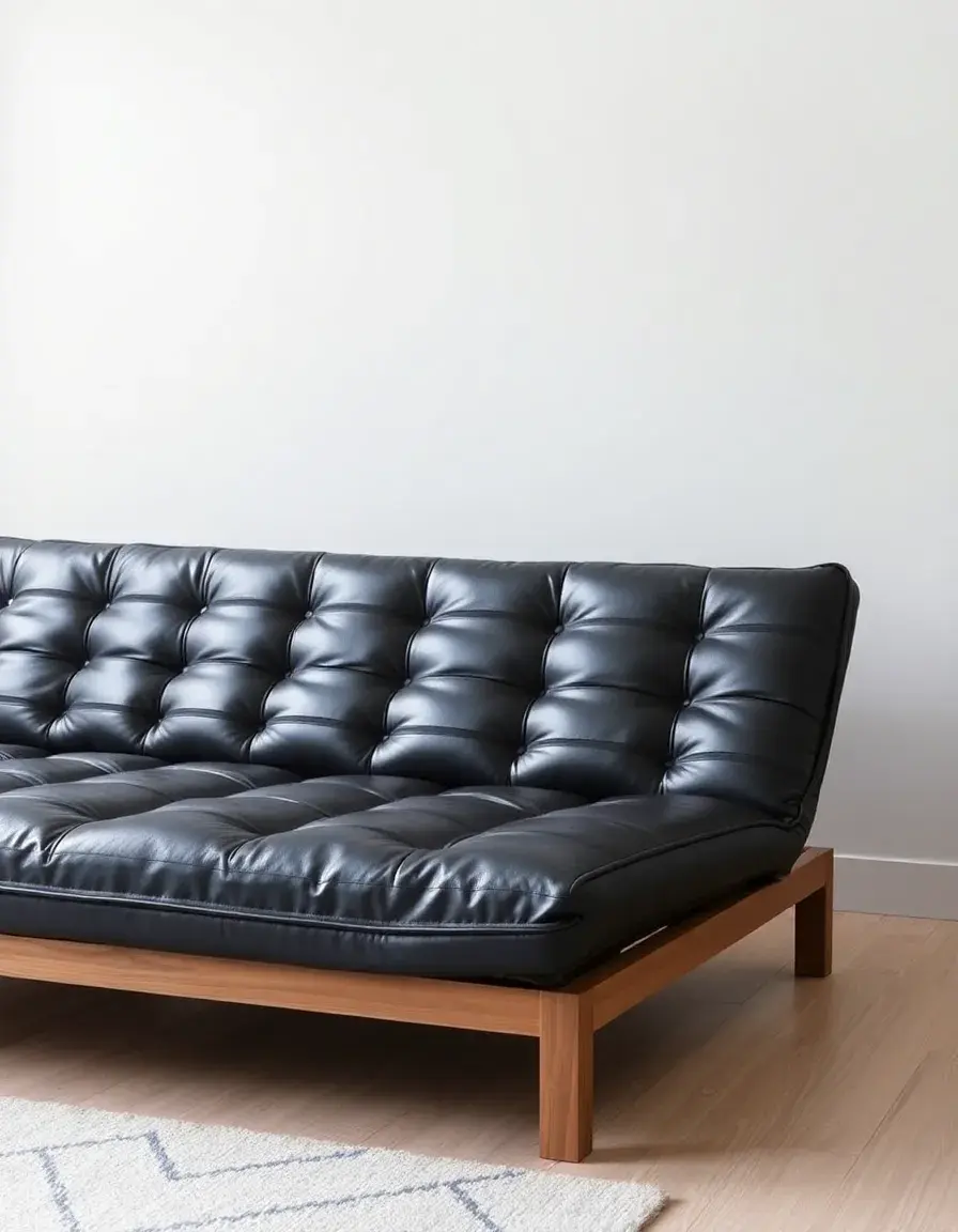 Minimalist black leather futon frame
