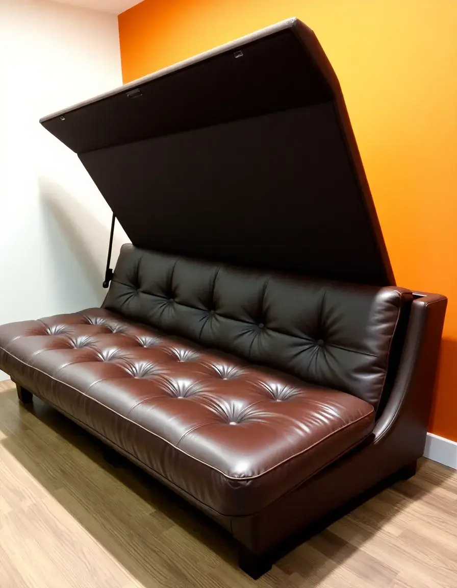 Leather futon with under storage