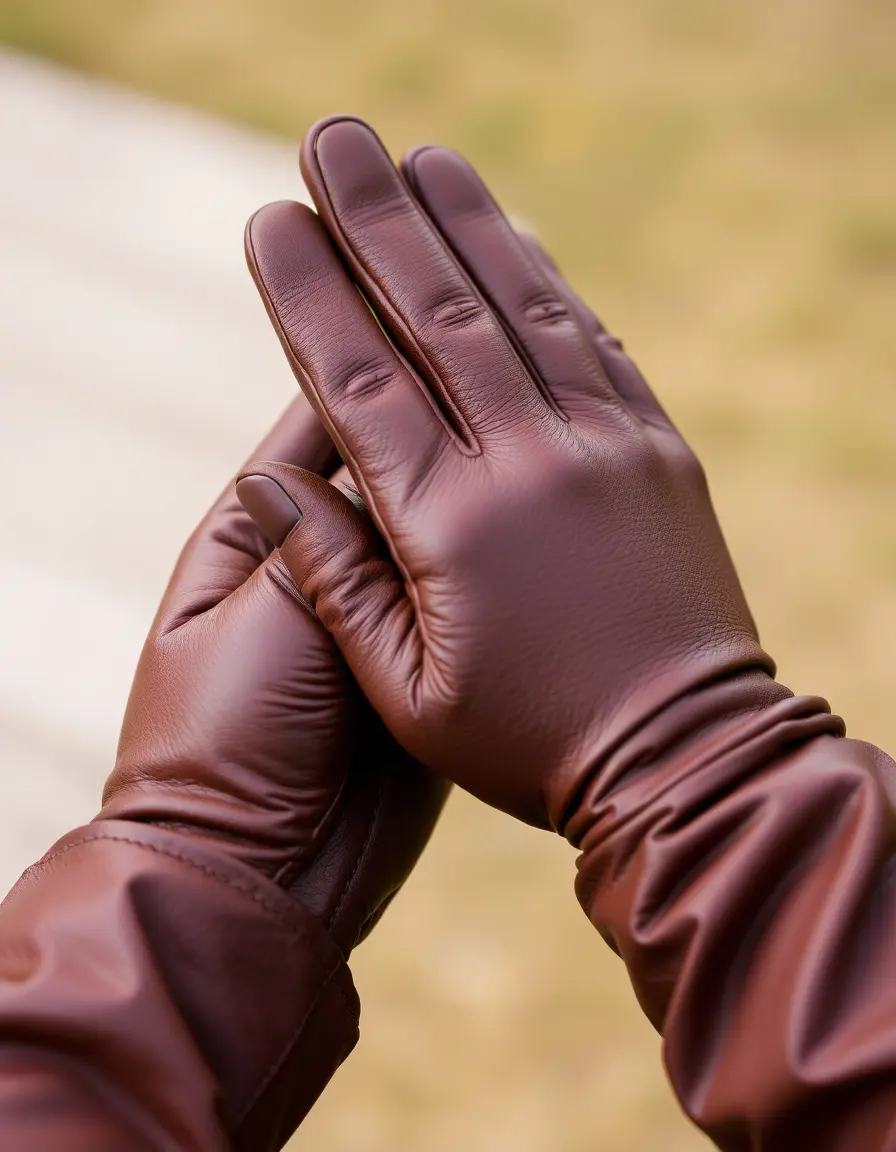 Brown leather gloves with touchscreen compatible fingertips