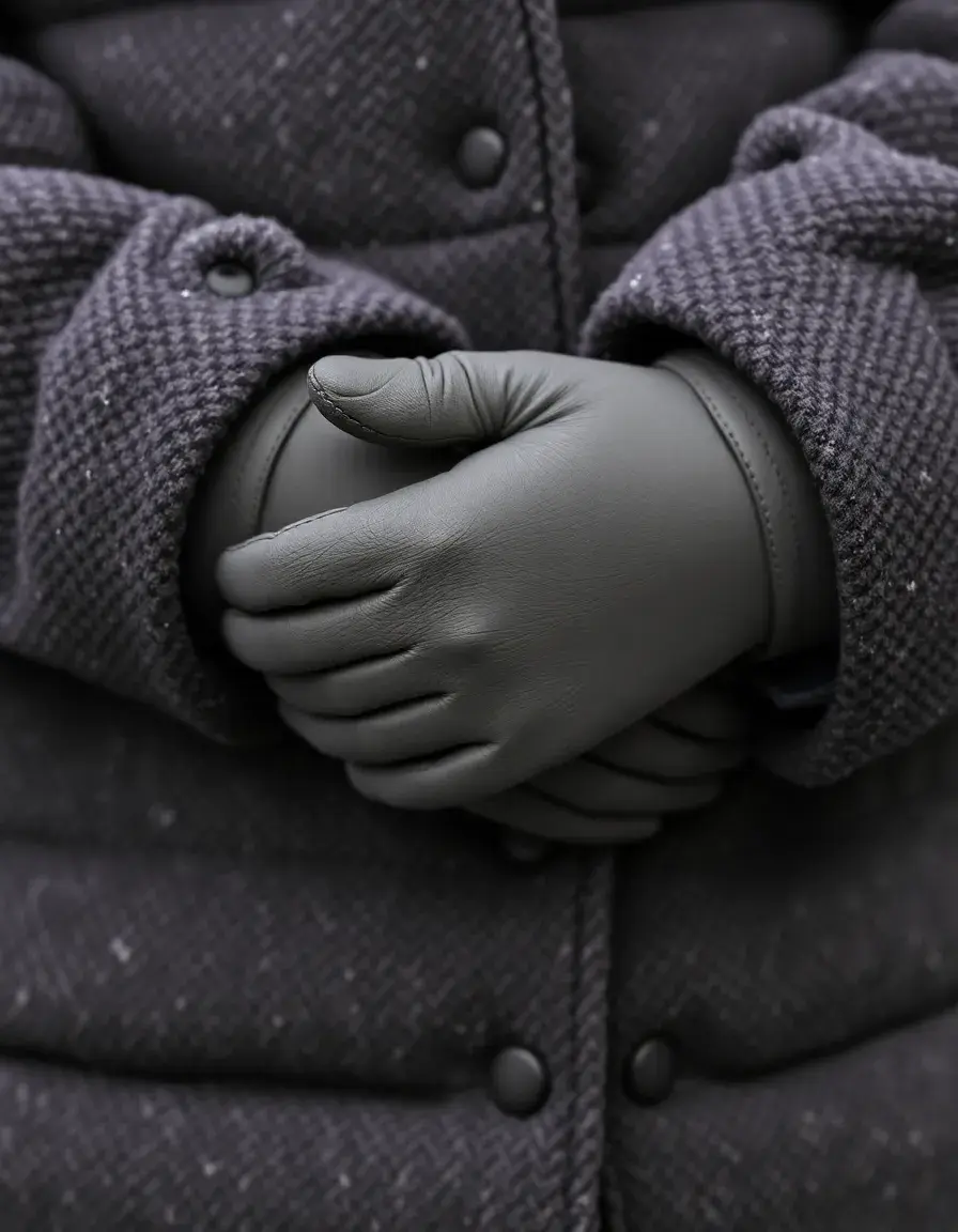 Gray leather gloves with warm winter lining