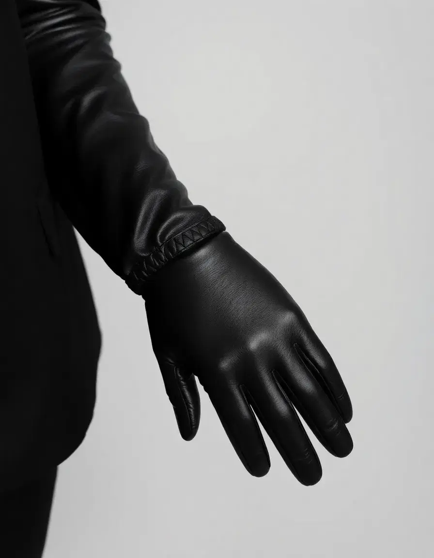 Long black leather opera gloves for formal wear