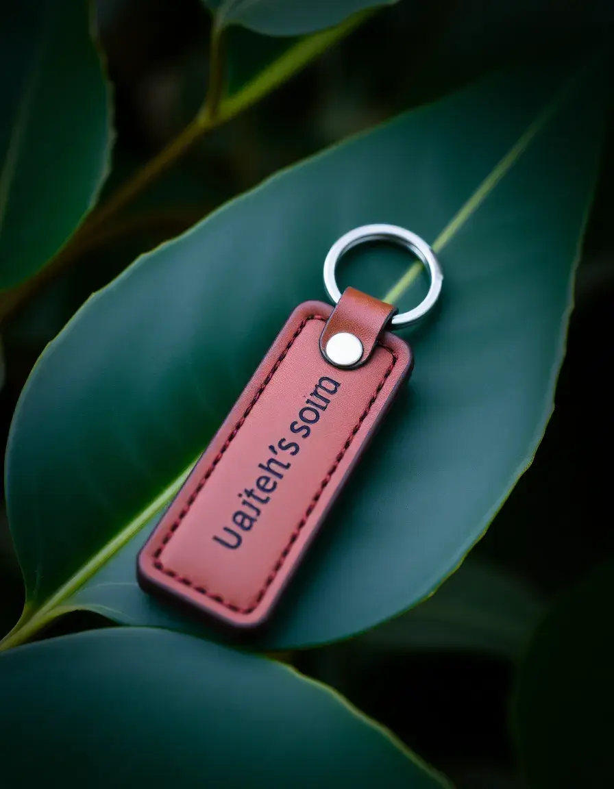 Engraved leather keychain brown