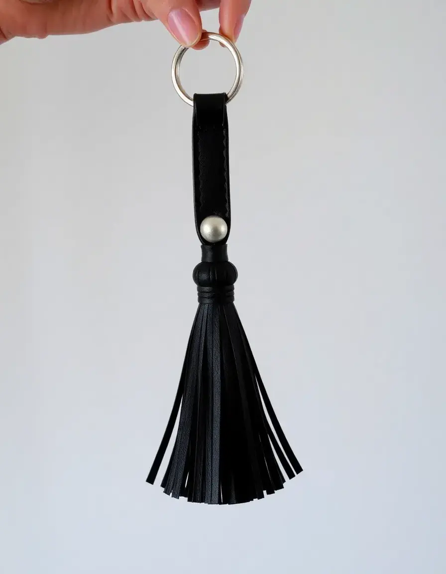 Leather keychain with tassel black