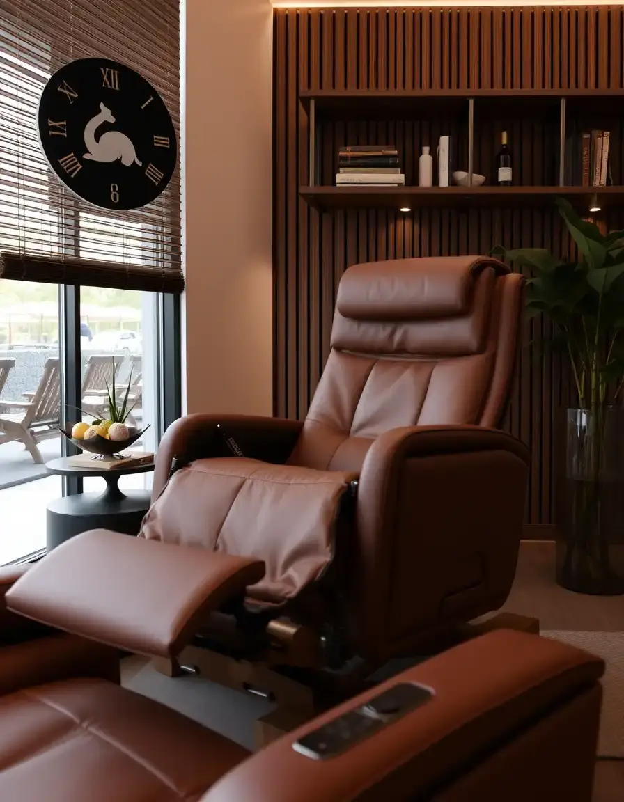 Massage function leather recliner brown
