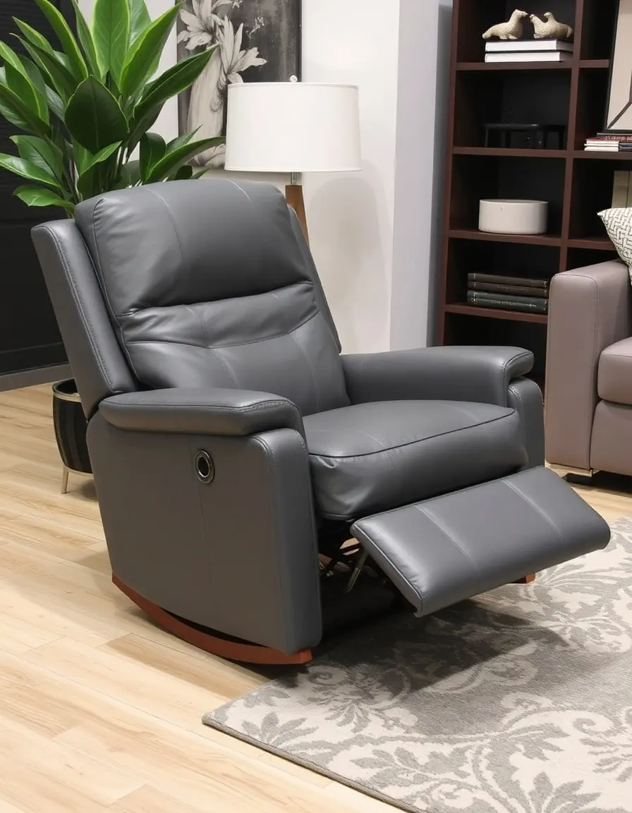Rocking leather recliner gray