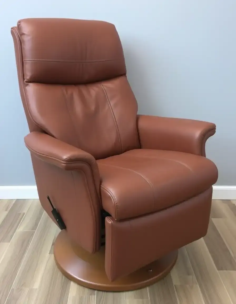 Swivel base leather recliner tan