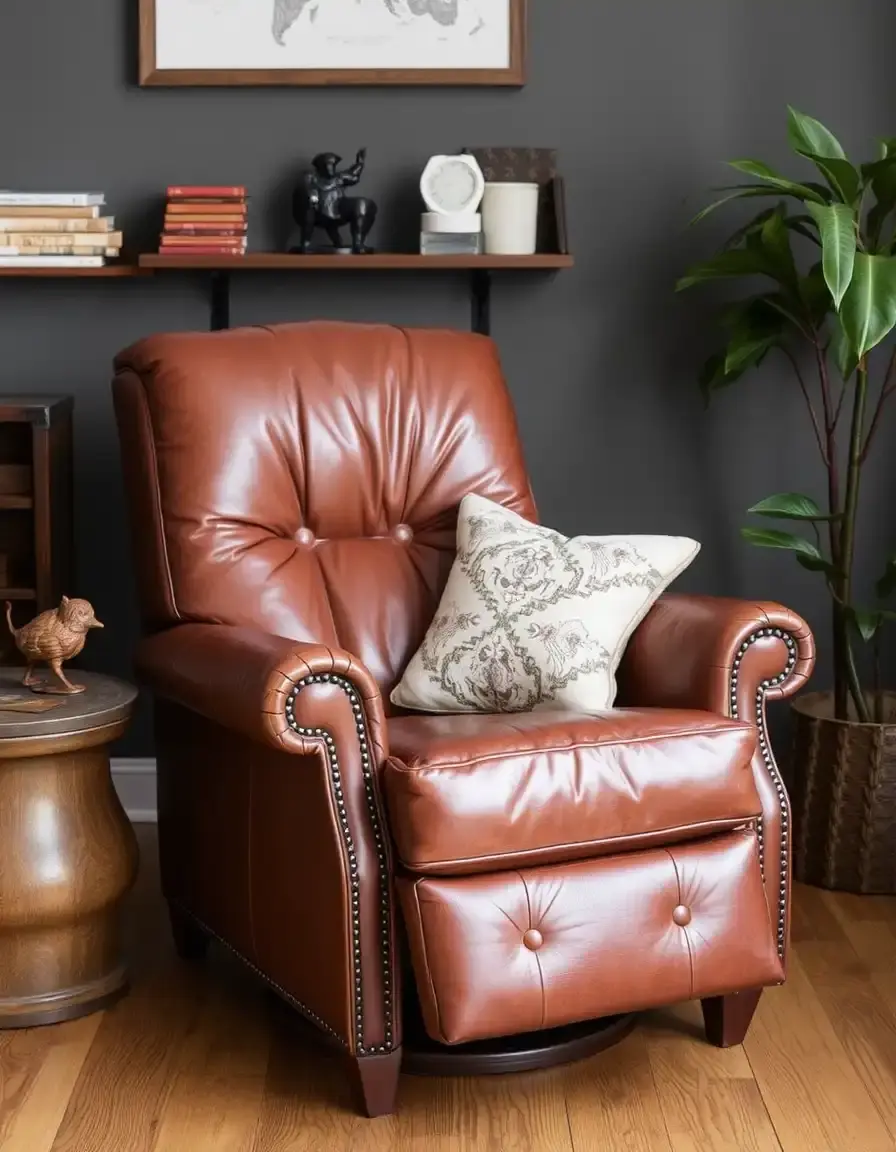 Vintage style leather recliner brown