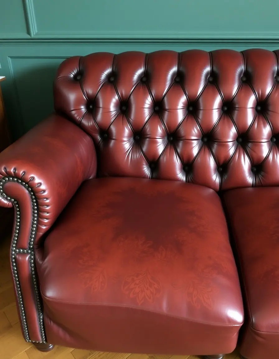 Vintage leather love seat with mid-century design buttons