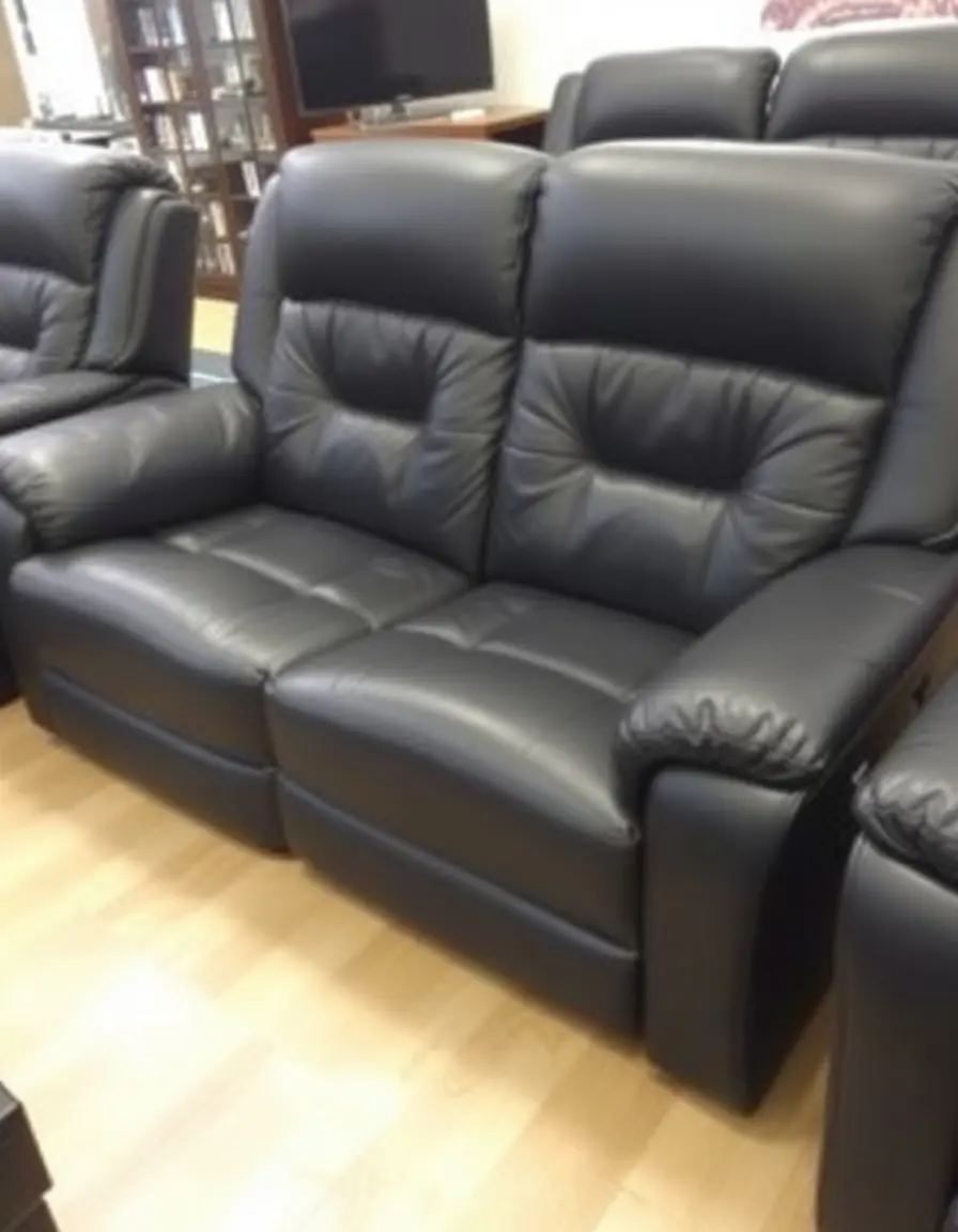 Dual reclining black leather loveseat for living room