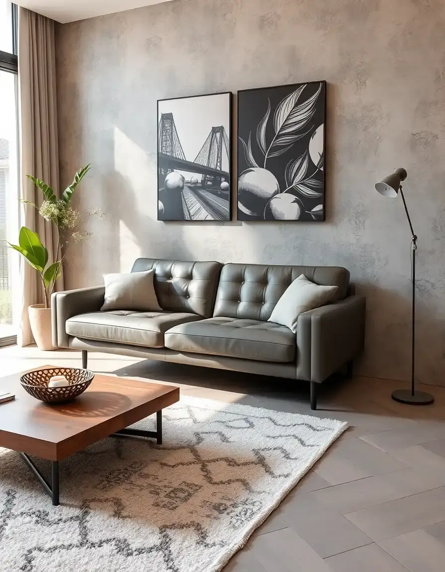 Wall hugger leather loveseat in modern gray