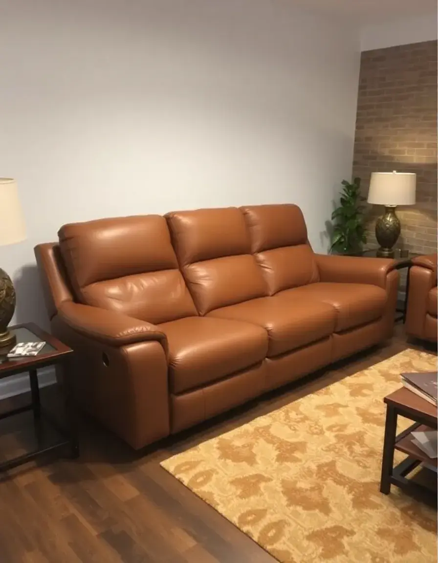 Power reclining leather loveseat in tan color