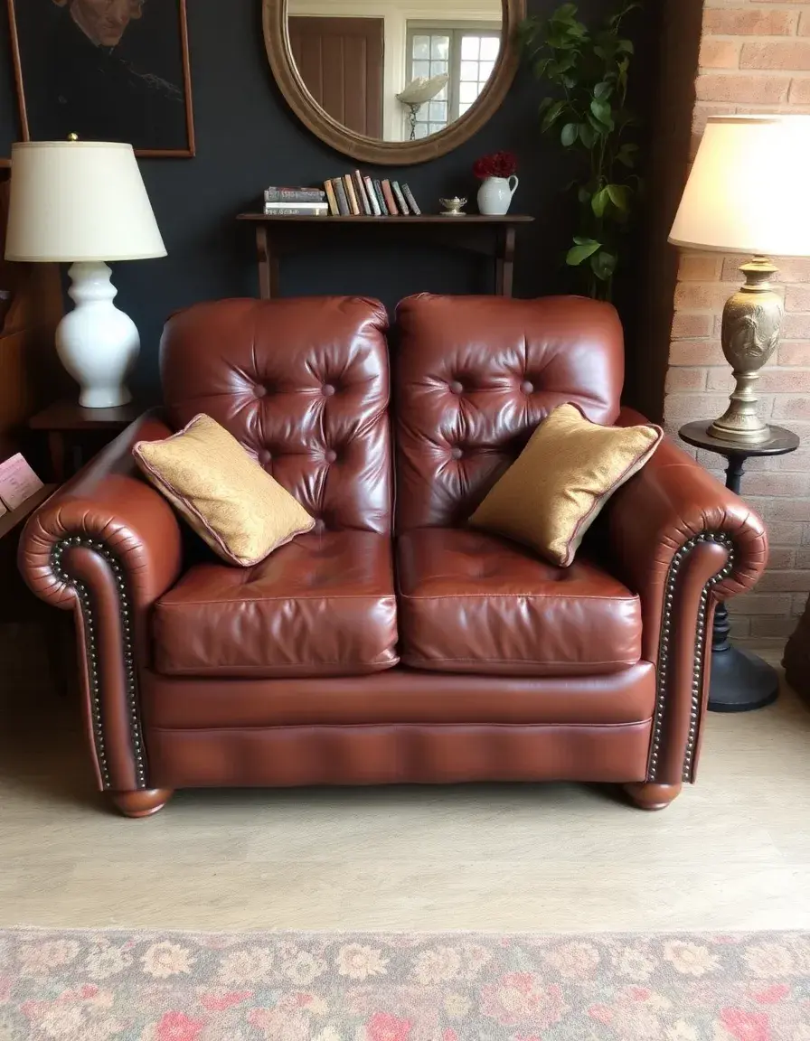 Vintage style leather loveseat recliner