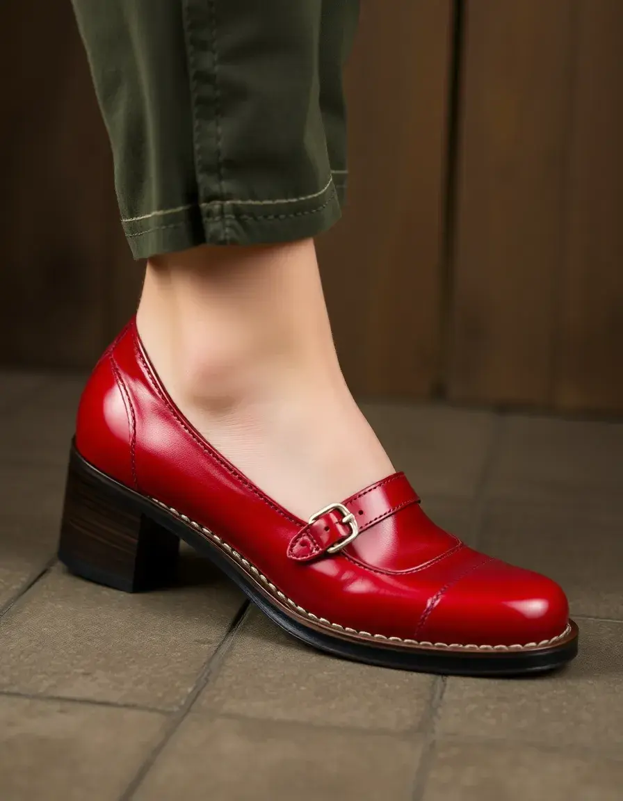 Vintage style leather mary janes red