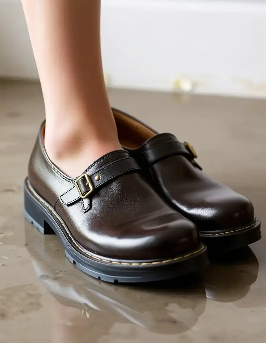 Waterproof treated leather mary janes