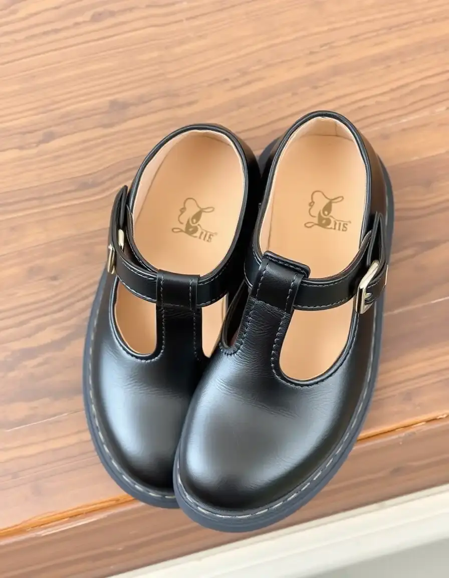 Kids black leather mary janes