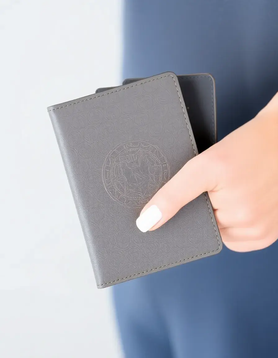 Family size leather passport holder gray