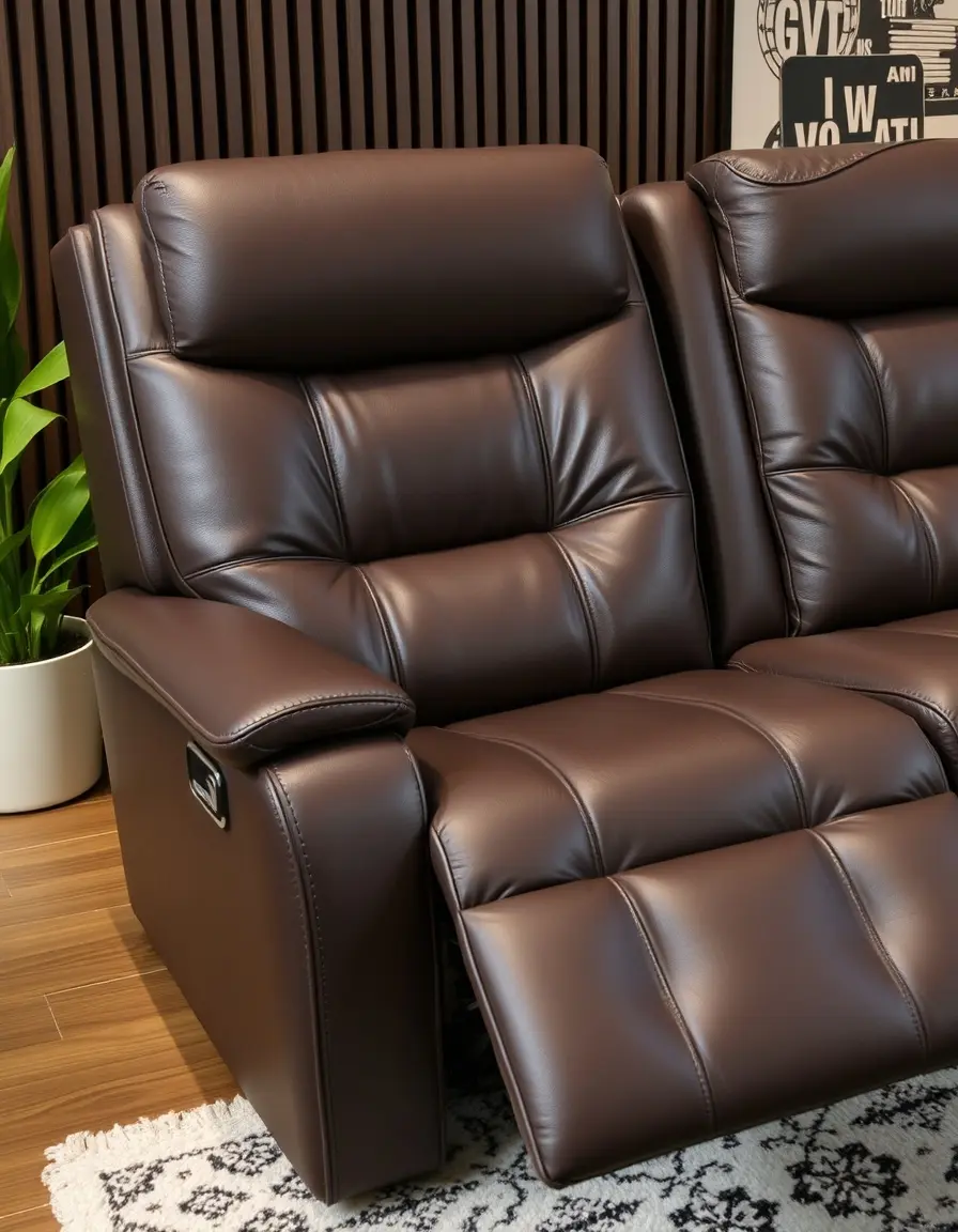 Leather recliner couch with built-in massage and heat functions