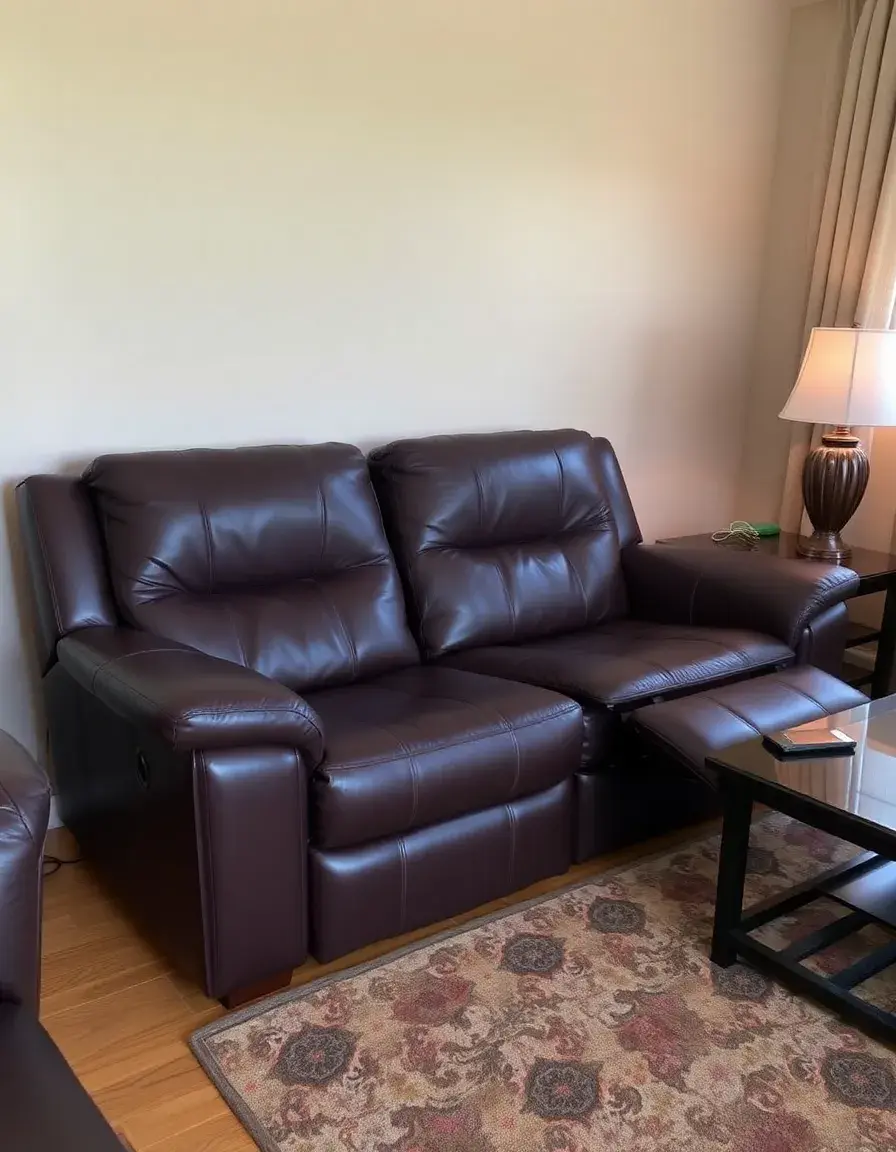 Heated leather recliner couch with built-in controls