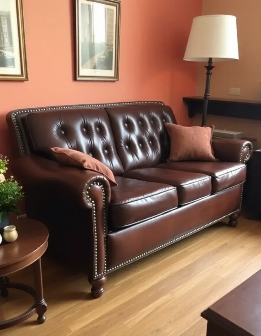 Vintage style leather recliner couch with distressed finish