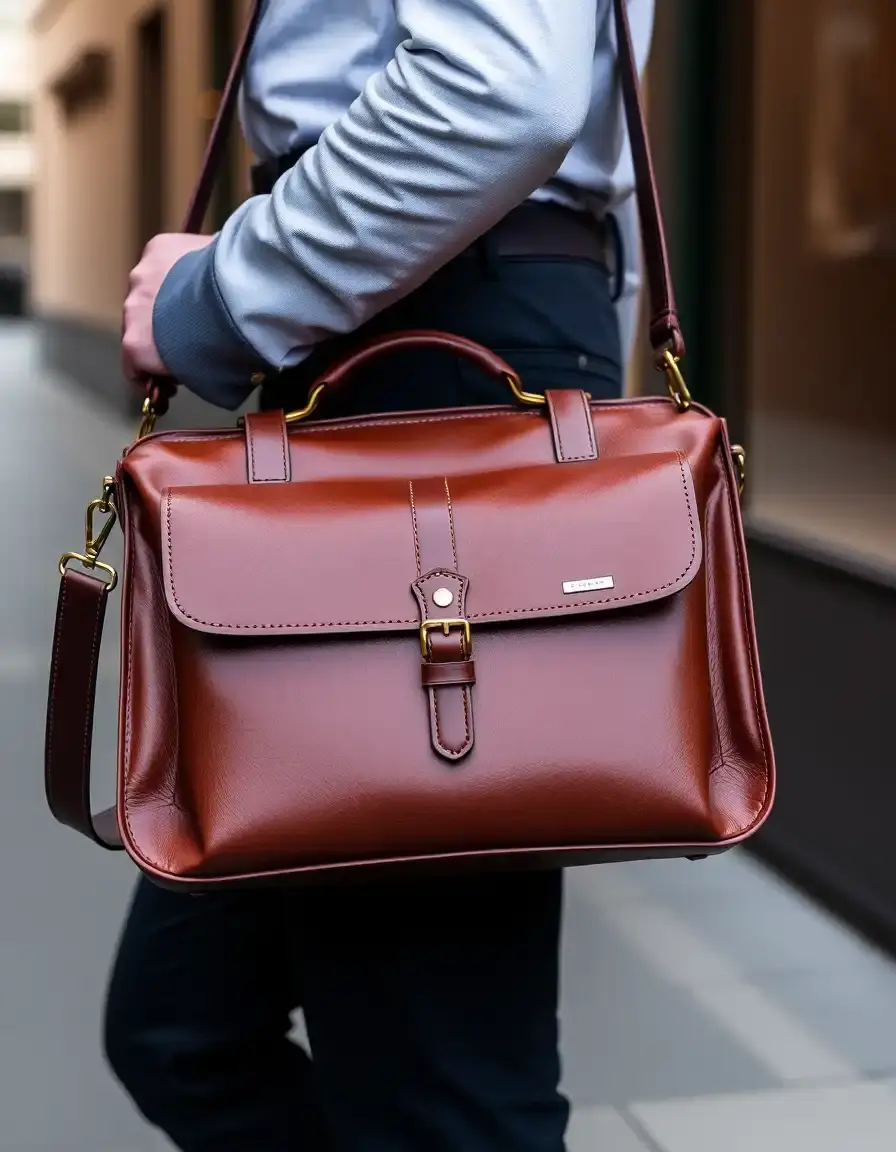 Classic brown leather satchel for men