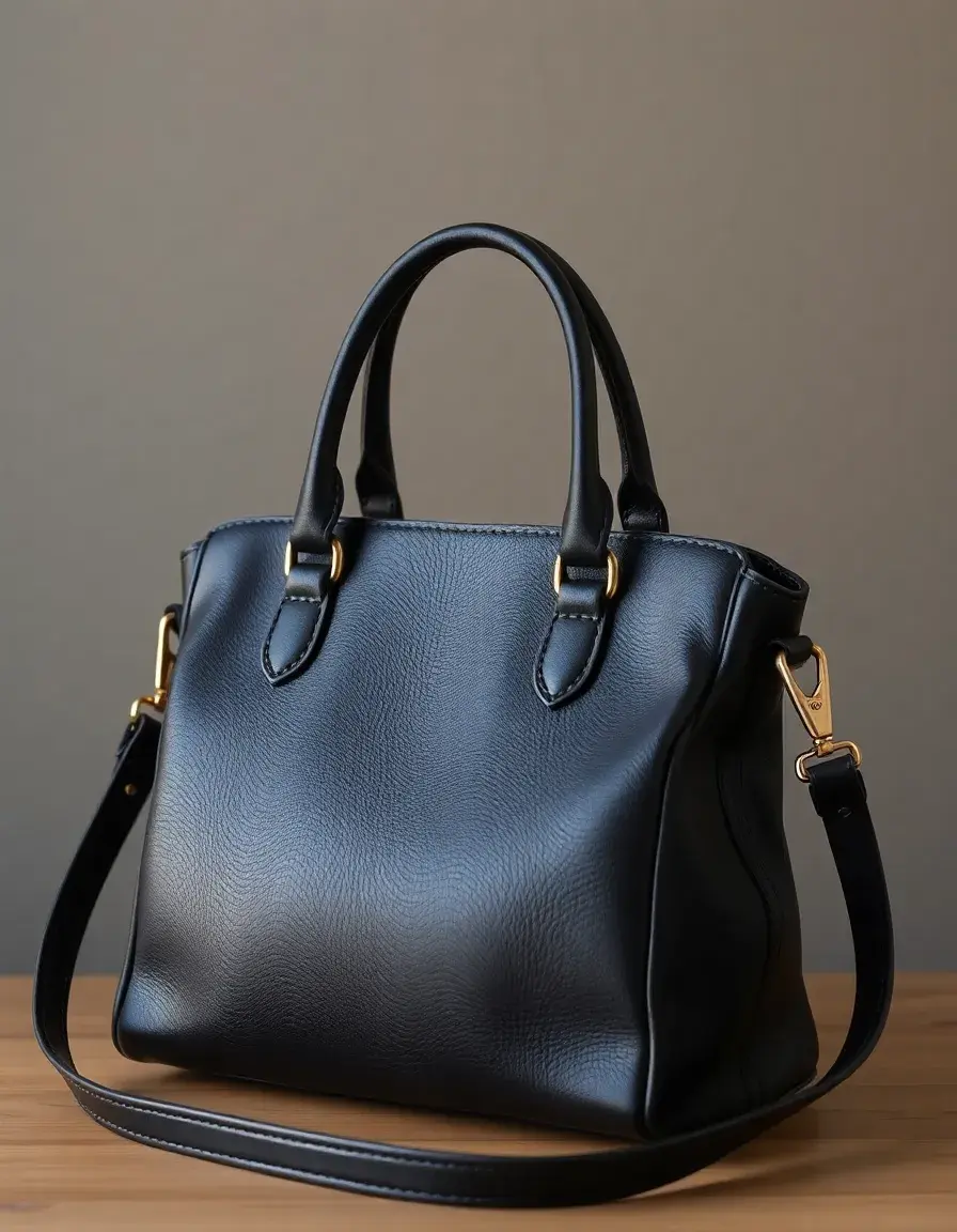 Women's black leather satchel purse