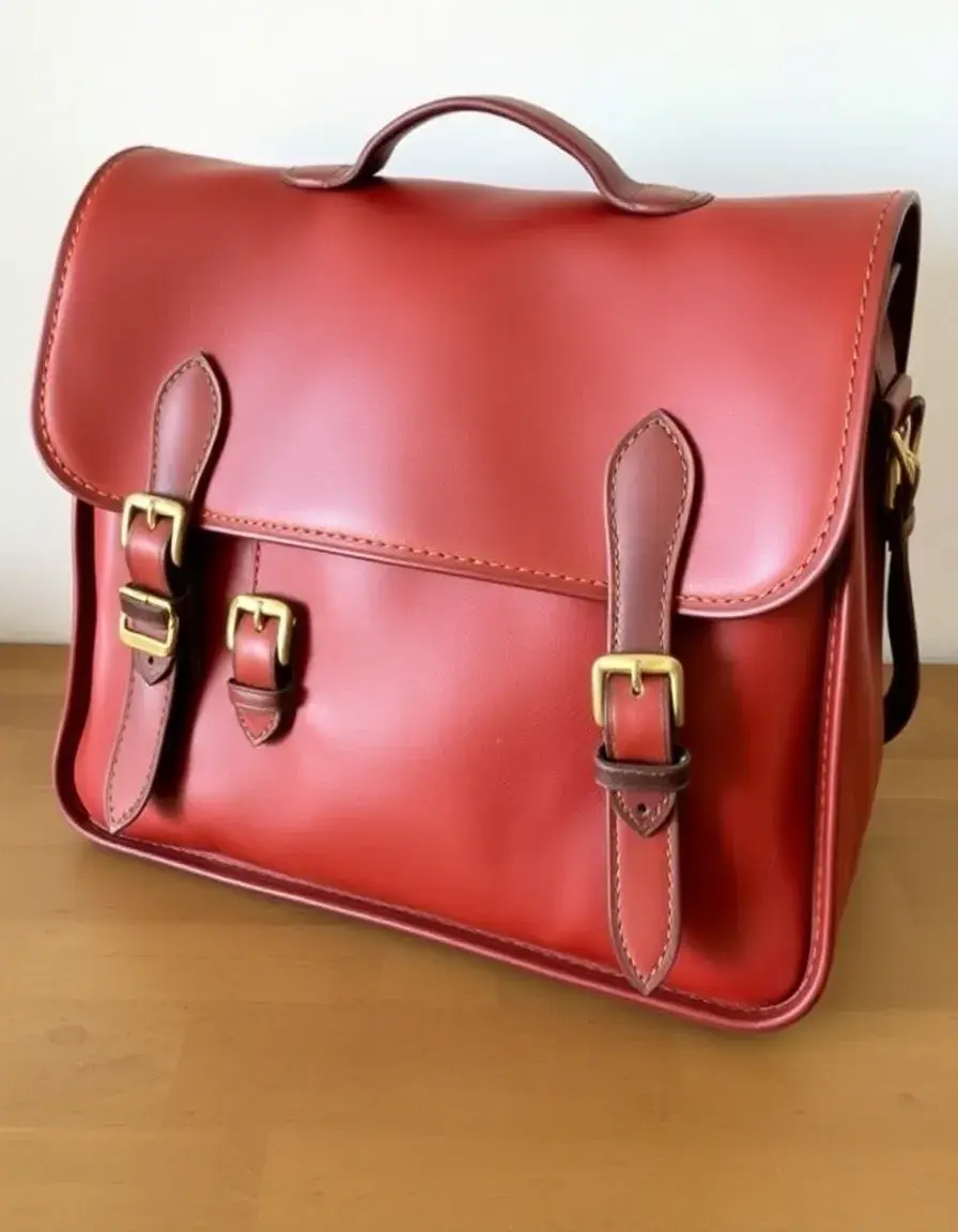 Vintage leather satchel with buckles