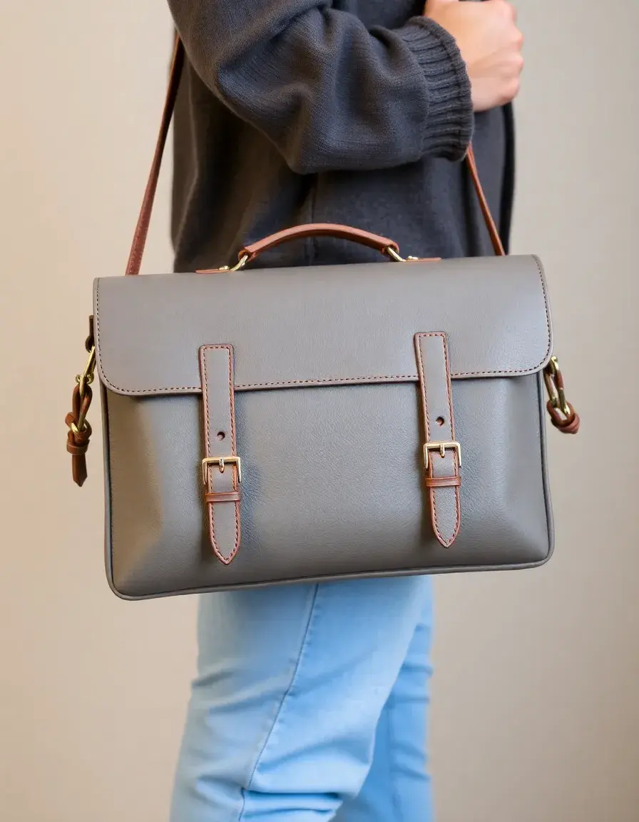 Leather satchel for laptop gray