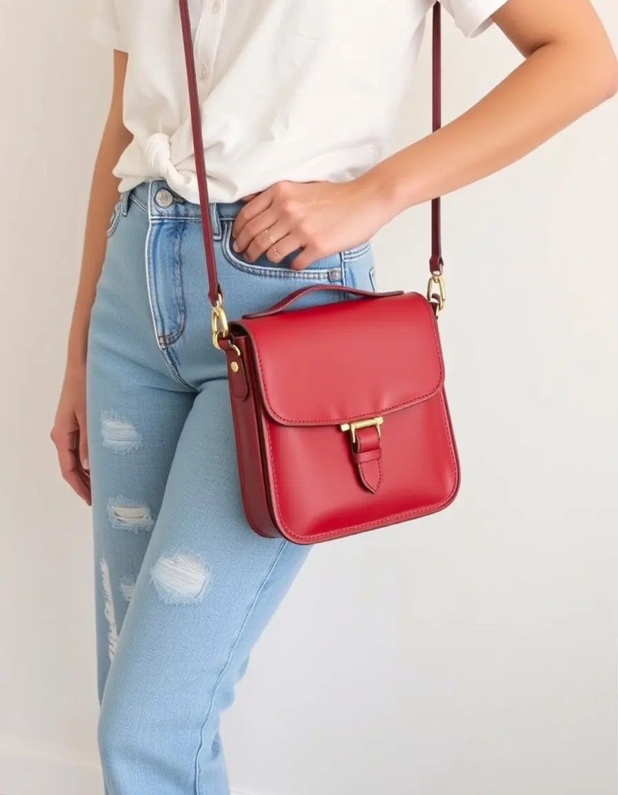 Crossbody leather satchel red