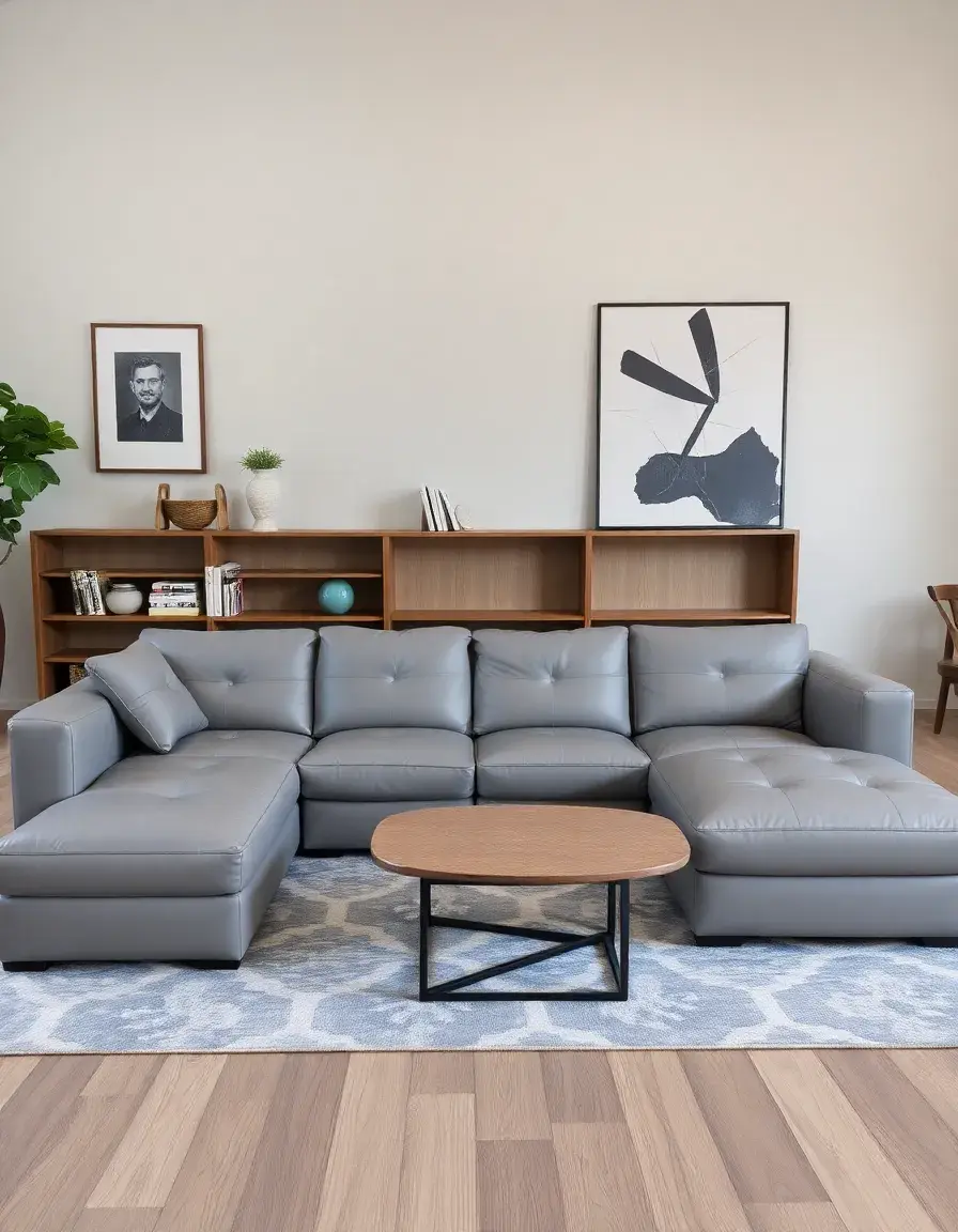 Modular gray leather sectional sofa pieces