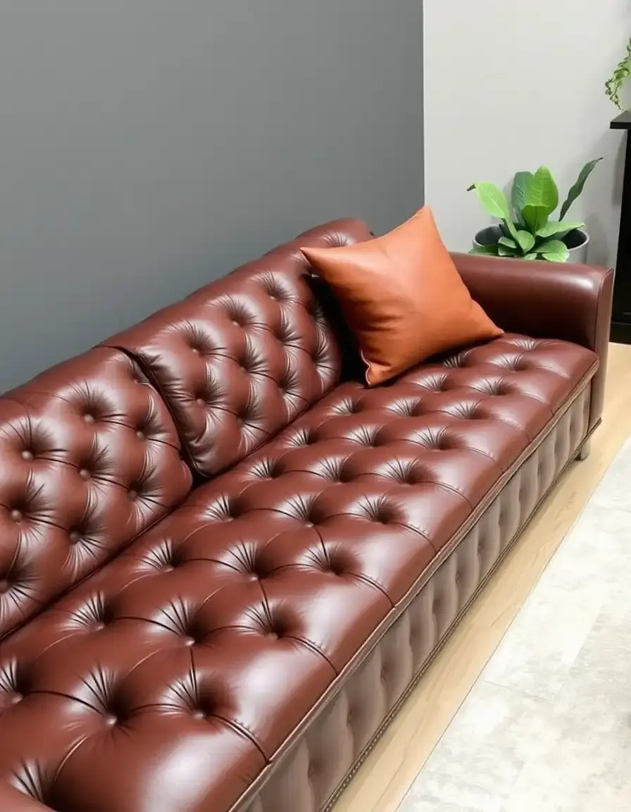 Tufted leather sectional in a classic study setting