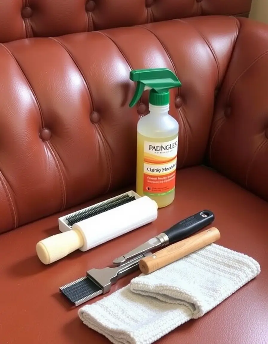 Cleaning kit with tools for leather settees