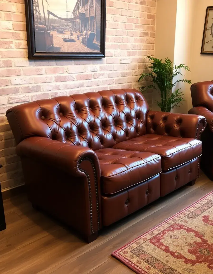 Tufted brown leather settee recliner