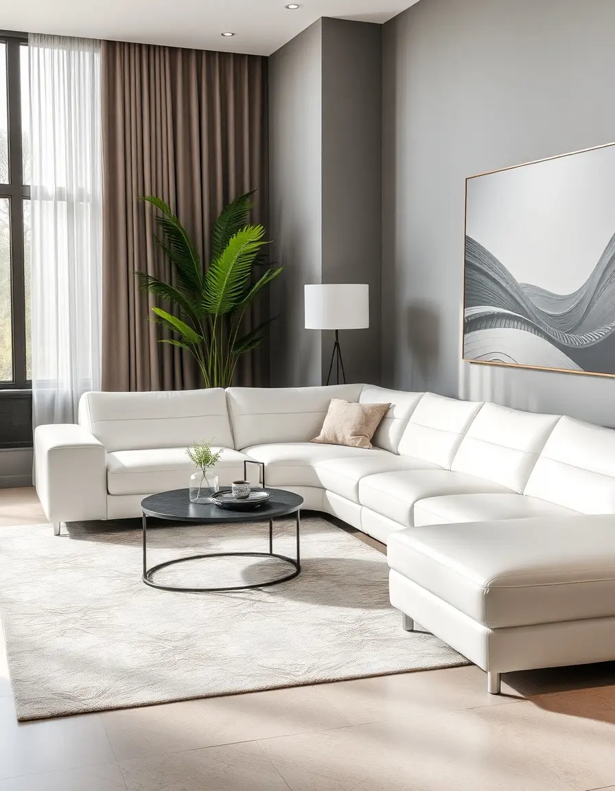 Corner leather sectional in white, modern decor