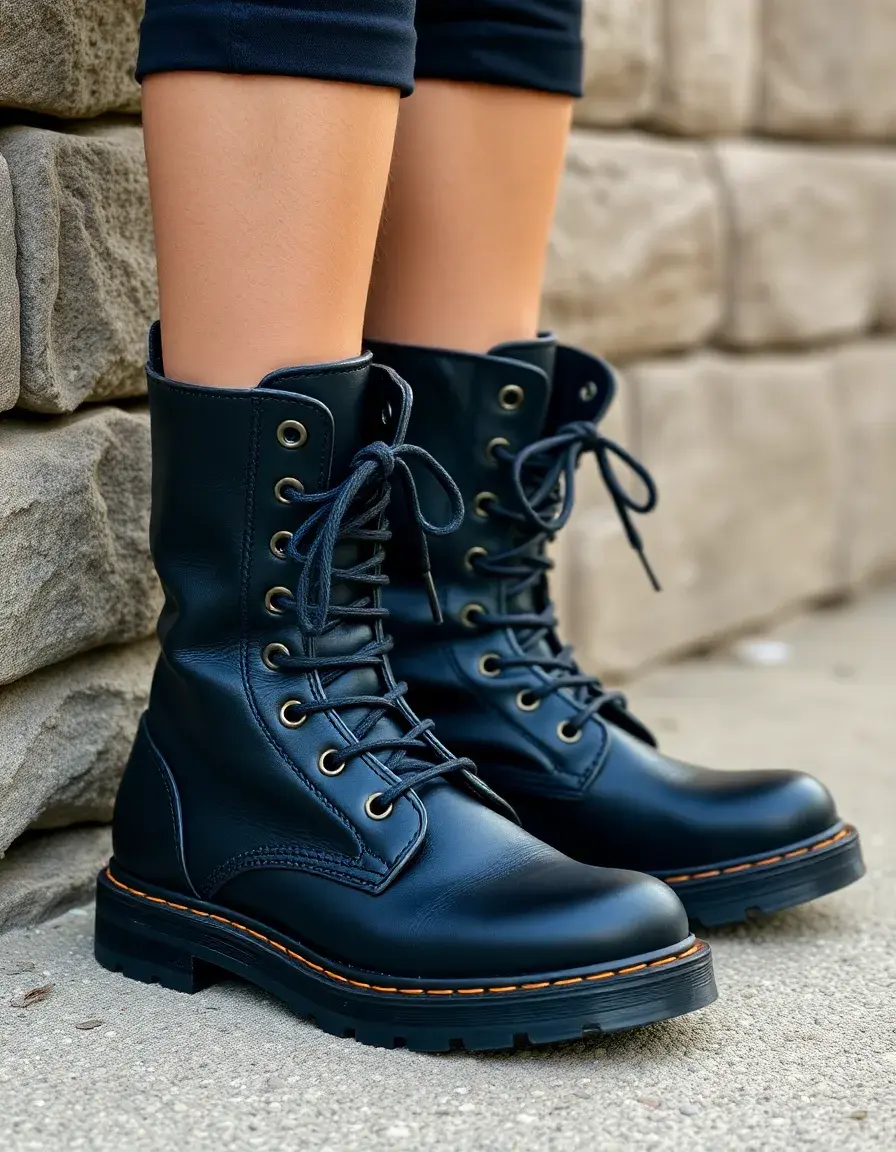 Classic black laced combat leather boots