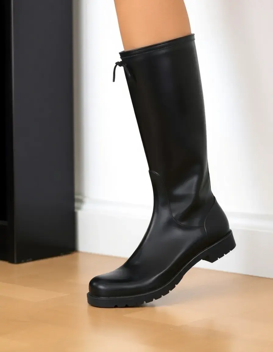 Waterproof black leather rain boots