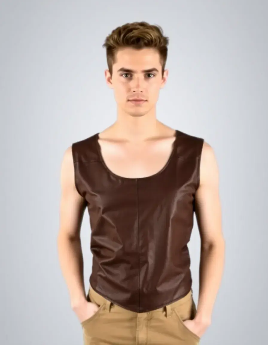 Brown leather tank top sleeveless