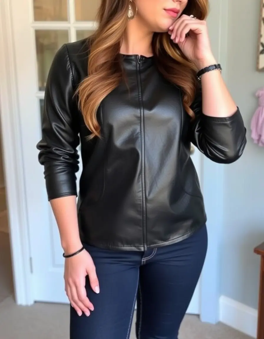 Plus size black leather top
