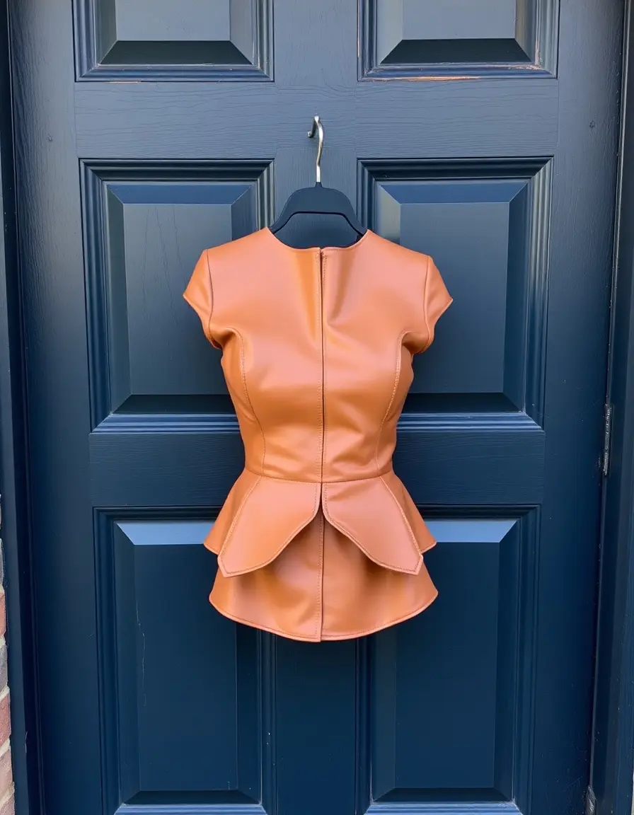 Leather peplum top tan
