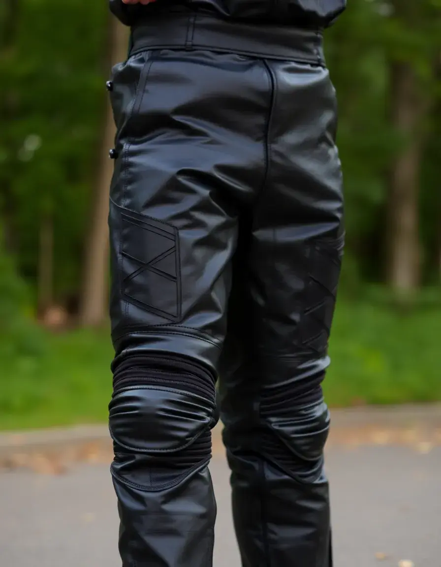 Motorcycle protective black leather trousers