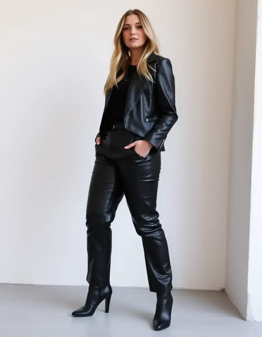 Plus size black leather trousers