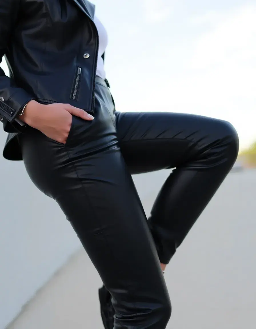 Designer black leather trousers