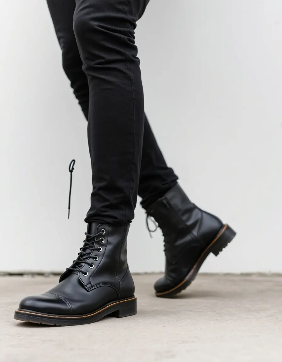 Men's Black Leather Combat Boots