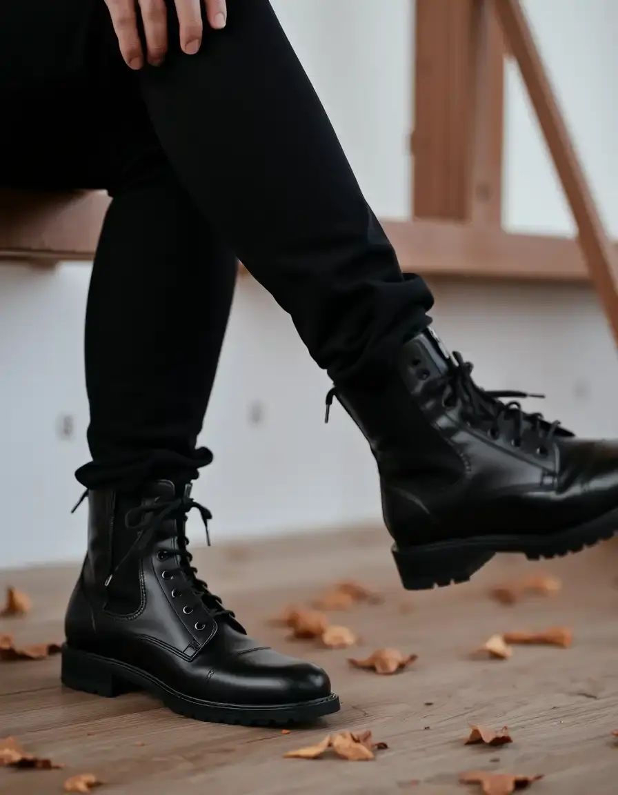 Ankle black leather boots men