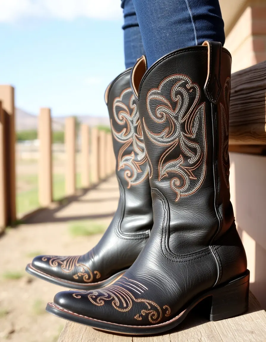 Cowboy black leather boots