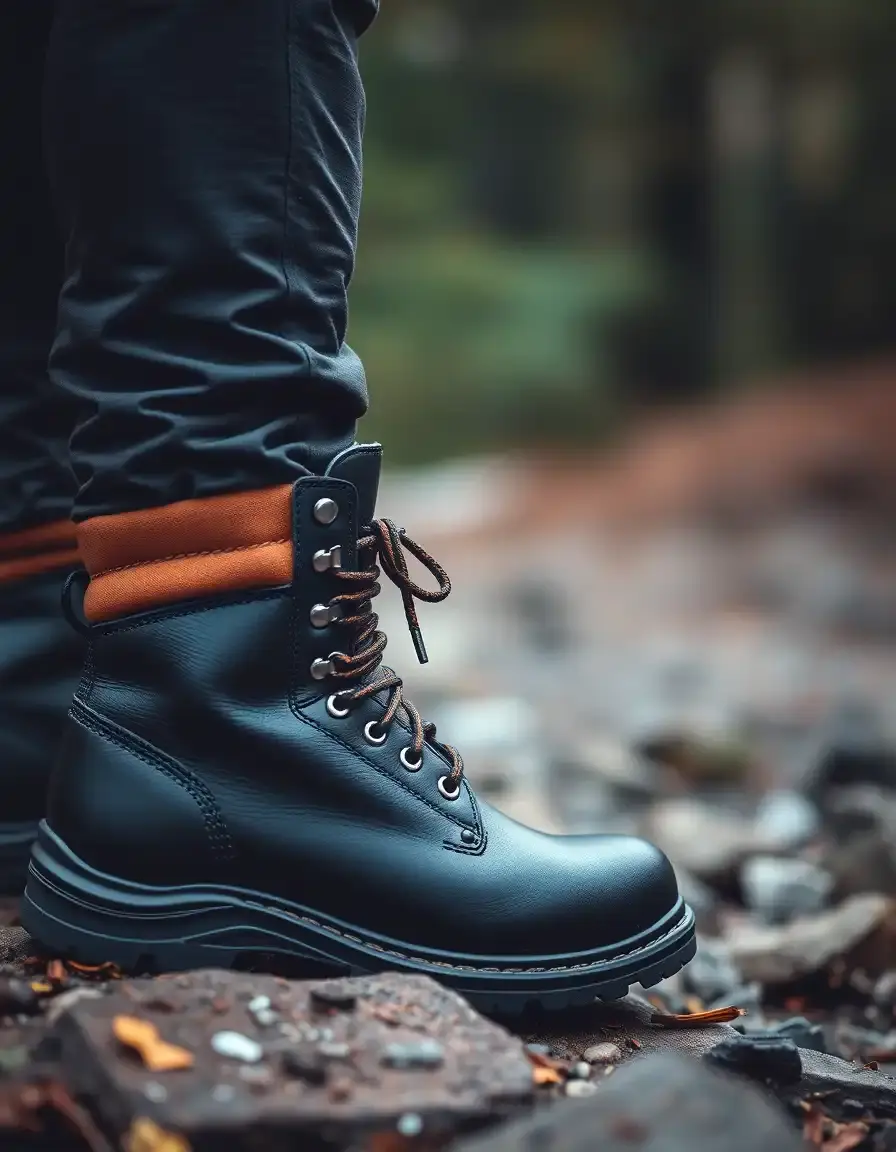 Hiking black leather boots waterproof