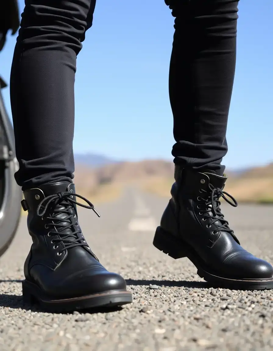 Motorcycle black leather boots
