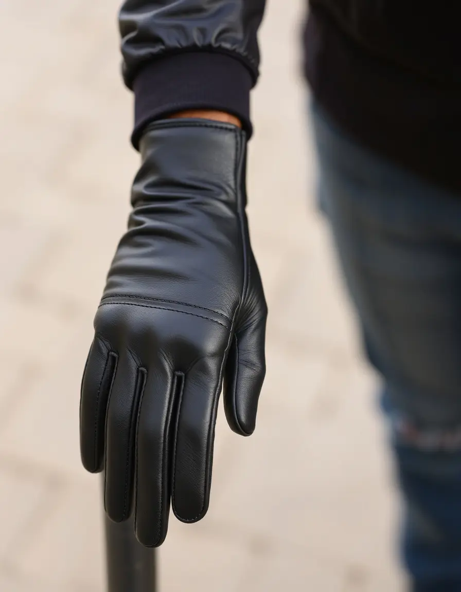 Black leather driving gloves for men with knuckle cutouts