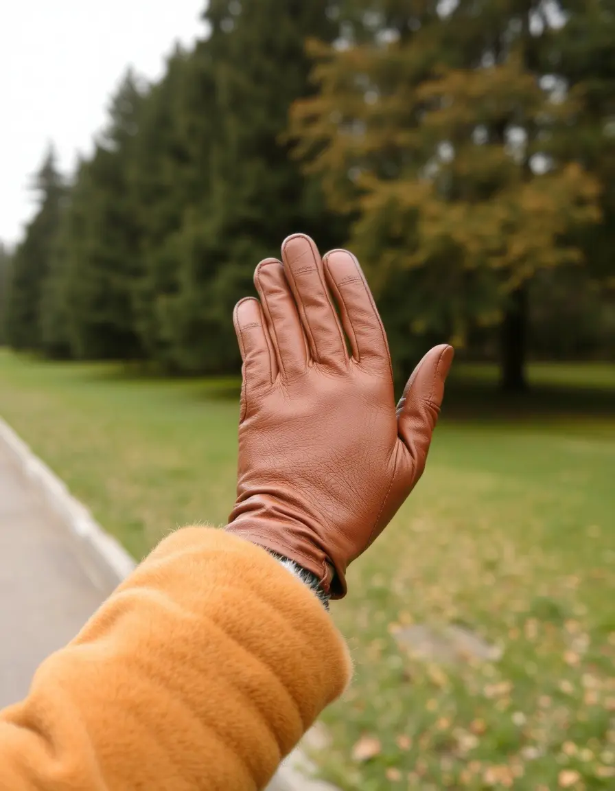 Lined brown leather winter gloves for men