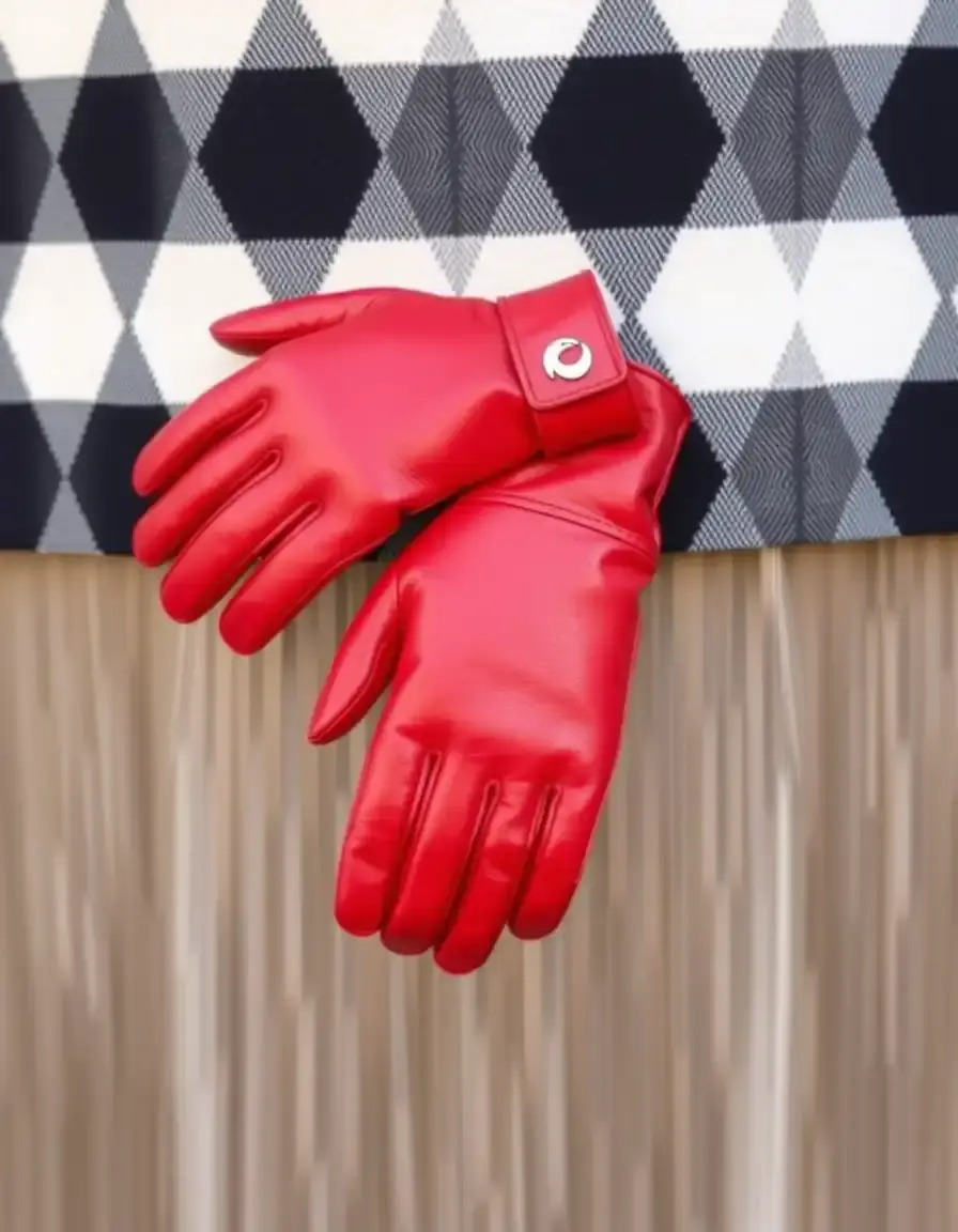 Red fashion leather gloves
