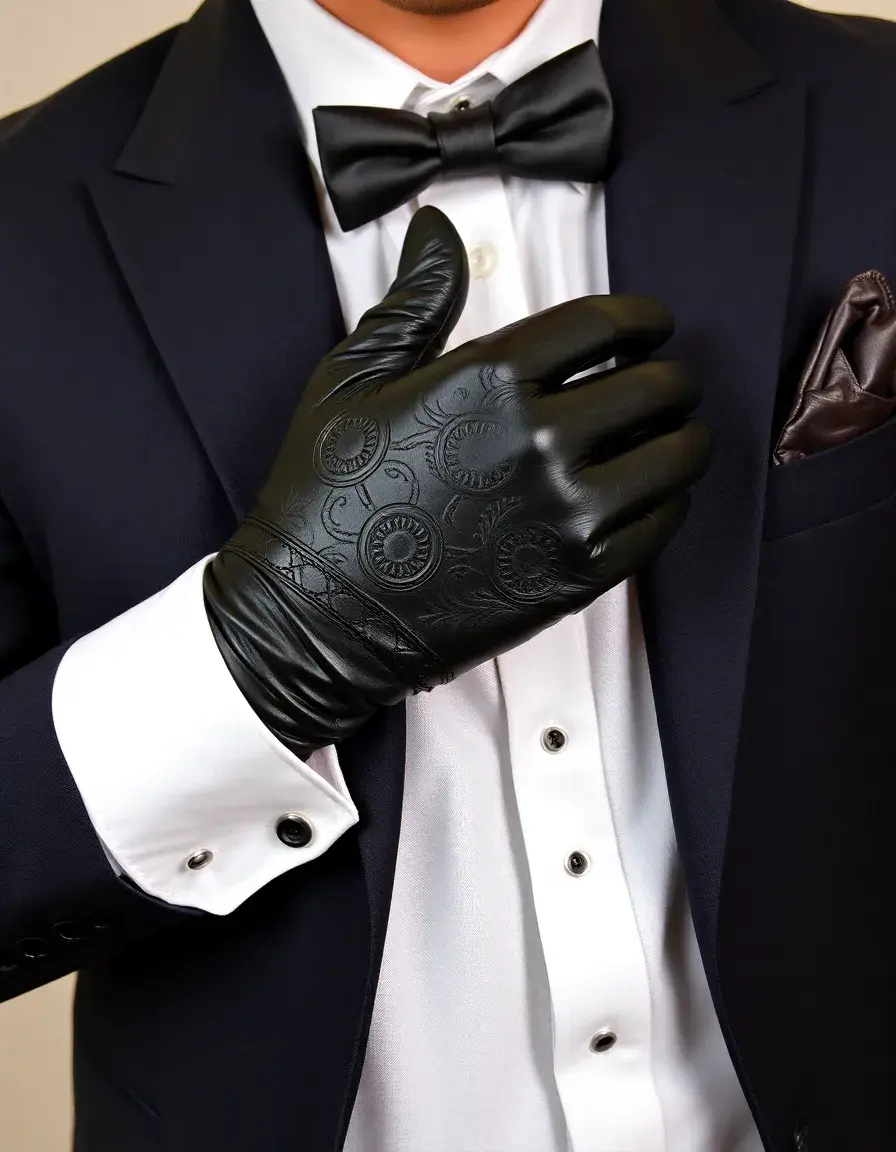 Black formal dress leather gloves